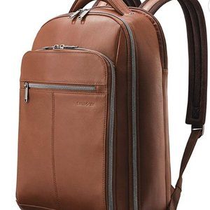 Samsonite Classic Leather Backpack, Cognac / Brown, Fits 2 Laptops